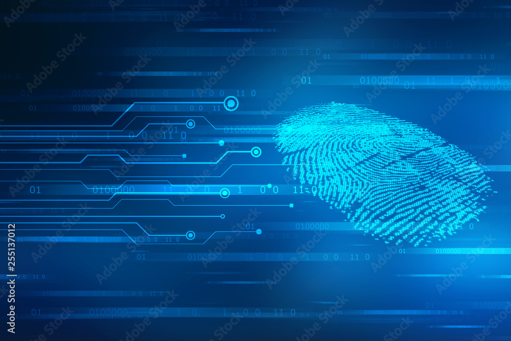Aufkleber fingerprint scanning identification system. biometric authorization and business security concept, f