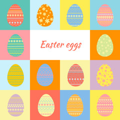 Set of colorful Easter eggs with different patterns.
