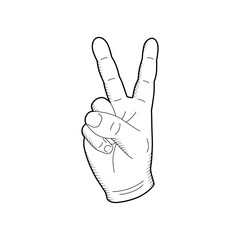 Sketch hand gesture with peace symbol. 