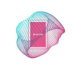 Wireframe object with lines and dots. Abstract 3d connection structure. Geometric shape for design. Lattice element, emblem and icon. Molecular grid. Technology style.