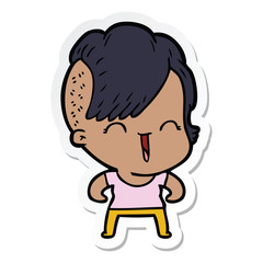 sticker of a cartoon happy hipster girl