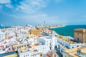 Fototapeta premium CADIZ, SPAIN, 18 JULY 2016: Aerial view of the promenade of Cadiz