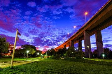 Vasco da gama park at night under bridge