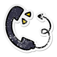 distressed sticker of a cute cartoon telephone receiver
