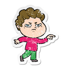 distressed sticker of a cartoon angry man