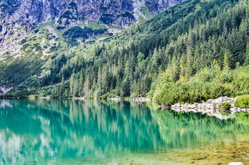 The beautiful lake of Morskie Oko in the Tatra Mountains, near Zakopane, Poland