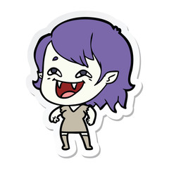 sticker of a cartoon laughing vampire girl