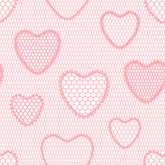 Seamless lace pattern with hearts. Vintage textile.