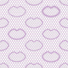 Seamless lace pattern with lips. Vintage textile.