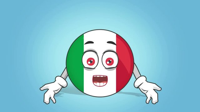 Cartoon Icon Flag Italy Surprised Shock with Face Animation with Alpha Matte