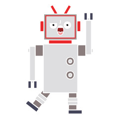flat color retro cartoon angry robot