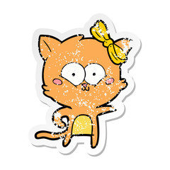 distressed sticker of a cartoon cat