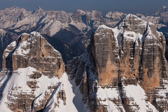 Coldai and Alleghe peaks, Civetta Group, Dolomites. Belluno province, Veneto region, Italy, Europe...