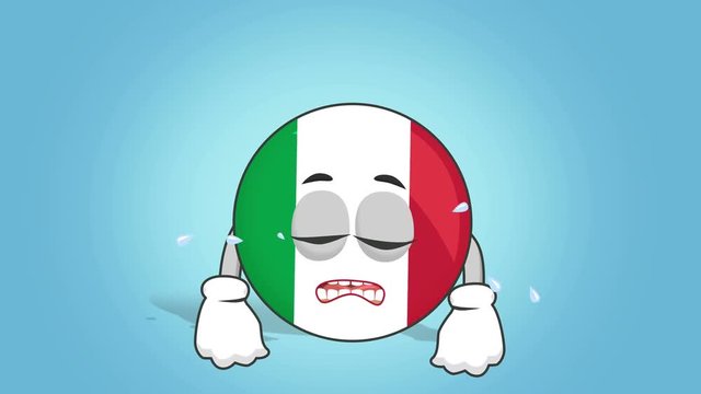 Cartoon Icon Flag Italy Cry Unhappy with Face Animation with Alpha Matte