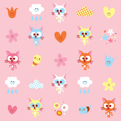 kittens flowers hearts clouds