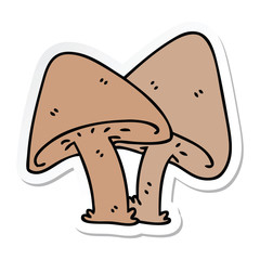 sticker of a quirky hand drawn cartoon mushrooms