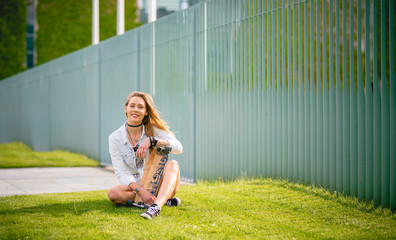 portrait of young skater girl in berlin