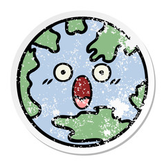 distressed sticker of a cute cartoon planet earth