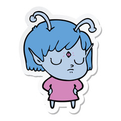 sticker of a cartoon alien girl