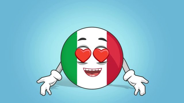 Cartoon Icon Flag Italy Love Heart Eyes with Face Animation with Alpha Matte