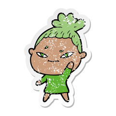 distressed sticker of a cartoon woman