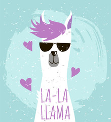 Cute llama vector illustration. Funny card with alpaca character.  Illustration for carts, posters. t-shirts © Iryna