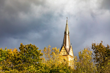 church in autumn