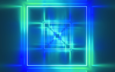 Obraz premium Abstrakcyjne tło fluorescencyjne, złudzenie optyczne, wnętrze klubu nocnego. Ilustracja 3D.