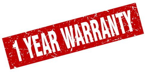 square grunge red 1 year warranty stamp