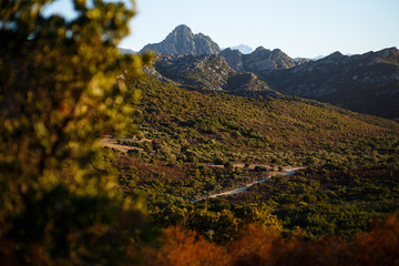 Amazing view of mountains of the Corsica island, France. Horizontal view.