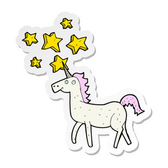 sticker of a cartoon magical unicorn