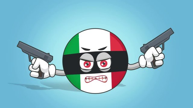 Cartoon Icon Flag Italy Bad Bandit with Guns Face Animation with Alpha Matte