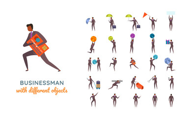 Vector young adult man in business suit ready-to-use character casual poses set in flat style.