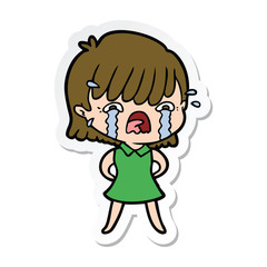 sticker of a cartoon girl crying