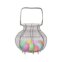 vintage Wicker basket with easter eggs and handle, wicker for food and picnic.