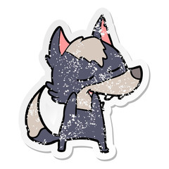 Obraz premium distressed sticker of a cartoon wolf laughing