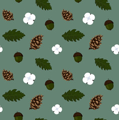 Seamless sammer pattern with acorns and fir cones.