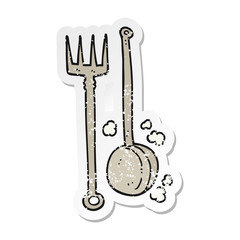 retro distressed sticker of a cartoon old fireside tools