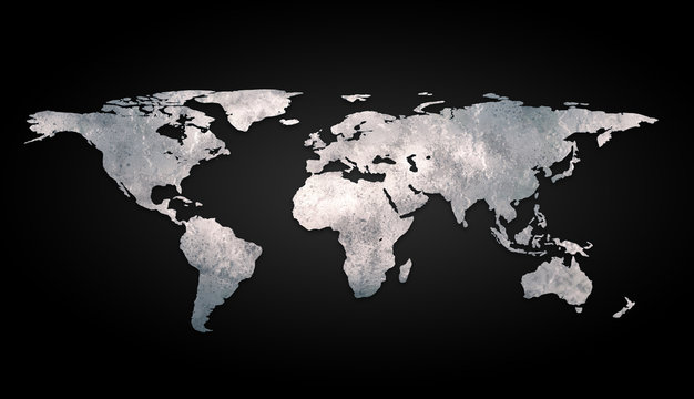 Fototapeta 3d world map metal on black background