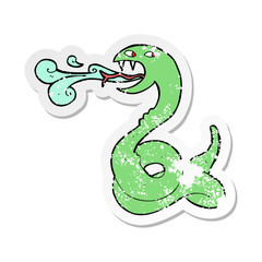 retro distressed sticker of a cartoon hissing snake