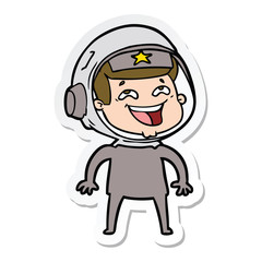 sticker of a cartoon laughing astronaut