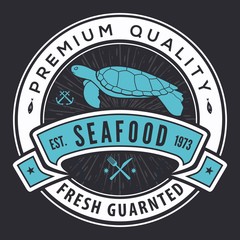 Seafood label, badge, emblem or logo for seafood restaurant menu design element. Vector illustration