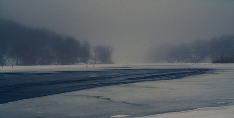 Winter landscape on river