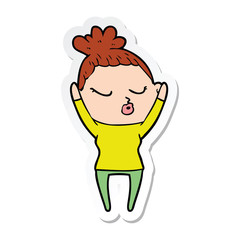 sticker of a cartoon calm woman