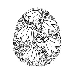 Vector floral Easter egg with handwriting inscription Happy Easter on white background