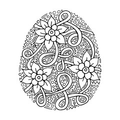 Vector floral Easter egg with handwriting inscription Happy Easter on white background