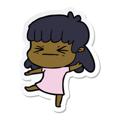 sticker of a cartoon angry girl