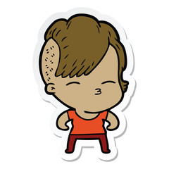 sticker of a cartoon girl muscle posing