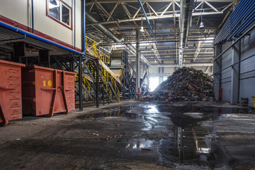 Modern waste recycling processing plant. Separate garbage collection. Recycling and storage of waste for further disposal.