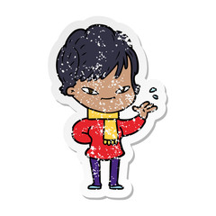 distressed sticker of a cartoon happy woman